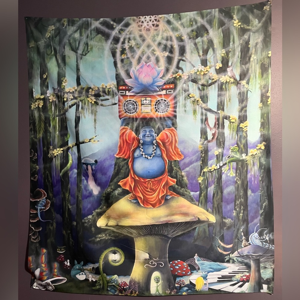 Society6 forest melody wall tapestry psychedelic, Buddha, mushrooms